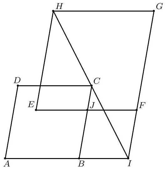 Чертежът от условието с трите ромба ABCD, EFGH и BIFJ.